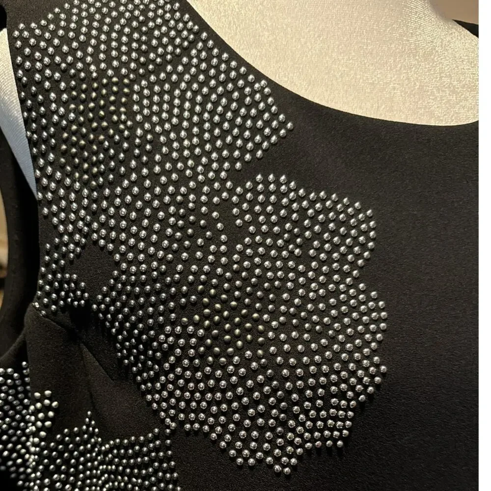 Calvin Klein Black Silver Studded Fitted Dress 16 - Picture 5 of 6